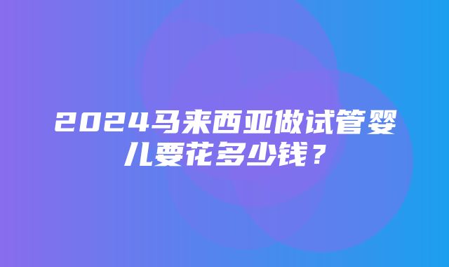 2024马来西亚做试管婴儿要花多少钱？