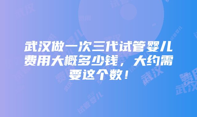 武汉做一次三代试管婴儿费用大概多少钱，大约需要这个数！