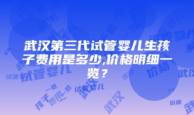 武汉第三代试管婴儿生孩子费用是多少,价格明细一览？