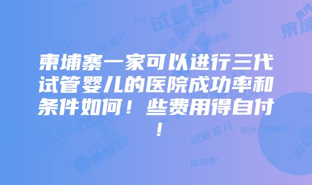 柬埔寨一家可以进行三代试管婴儿的医院成功率和条件如何！些费用得自付！