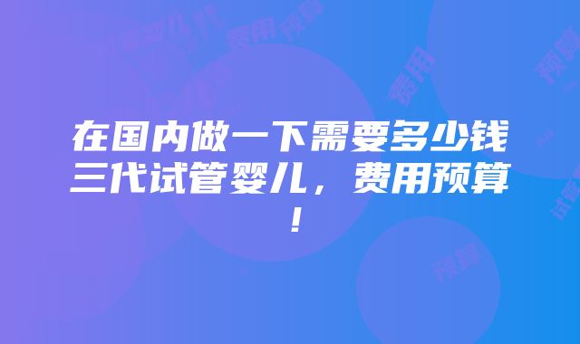 在国内做一下需要多少钱三代试管婴儿，费用预算！