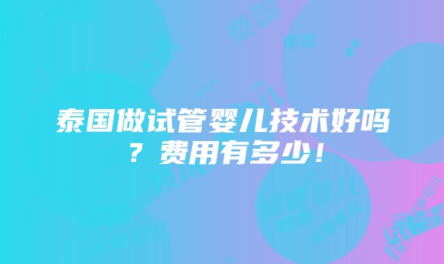 泰国做试管婴儿技术好吗？费用有多少！