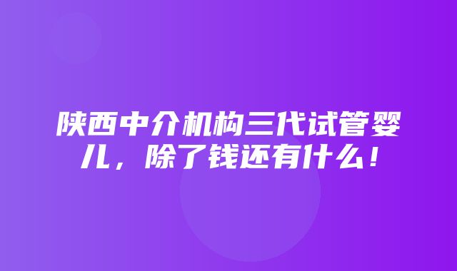 陕西中介机构三代试管婴儿，除了钱还有什么！