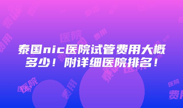 泰国nic医院试管费用大概多少！附详细医院排名！