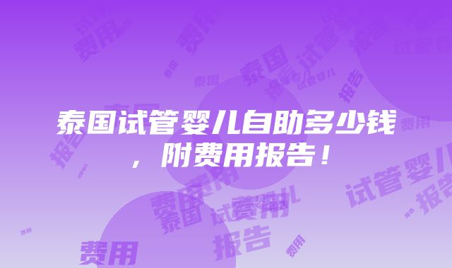 泰国试管婴儿自助多少钱，附费用报告！