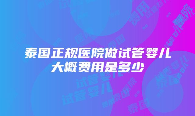 泰国正规医院做试管婴儿大概费用是多少