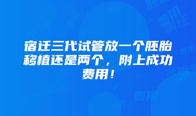 宿迁三代试管放一个胚胎移植还是两个，附上成功费用！