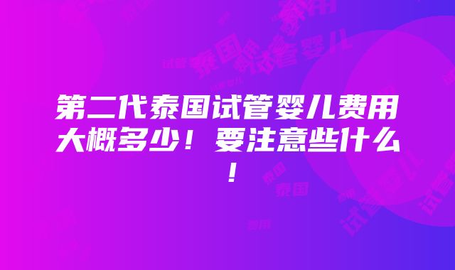 第二代泰国试管婴儿费用大概多少！要注意些什么！