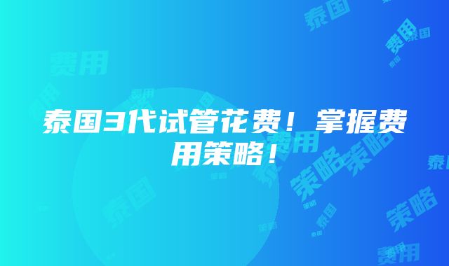 泰国3代试管花费！掌握费用策略！