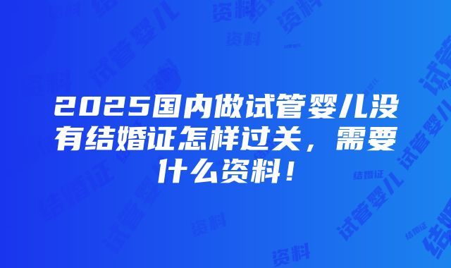 2025国内做试管婴儿没有结婚证怎样过关，需要什么资料！