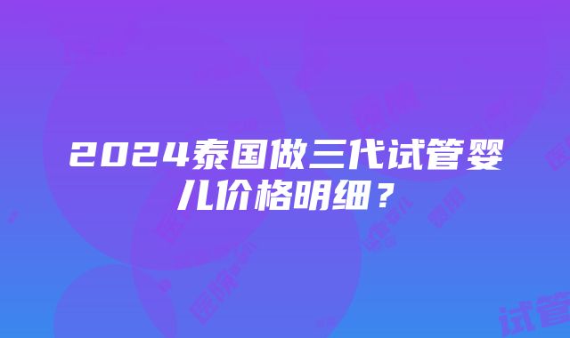 2024泰国做三代试管婴儿价格明细？