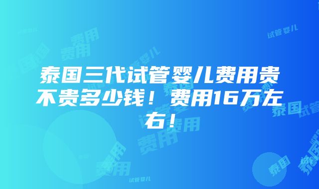 泰国三代试管婴儿费用贵不贵多少钱！费用16万左右！