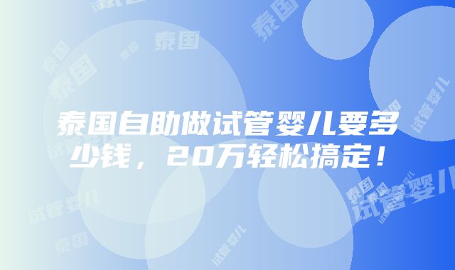 泰国自助做试管婴儿要多少钱，20万轻松搞定！