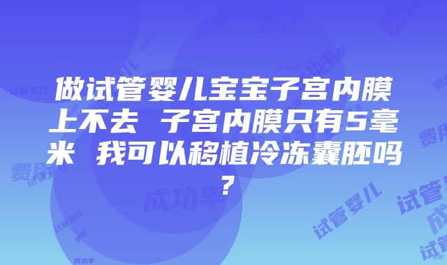 做试管婴儿宝宝子宫内膜上不去 子宫内膜只有5毫米 我可以移植冷冻囊胚吗？