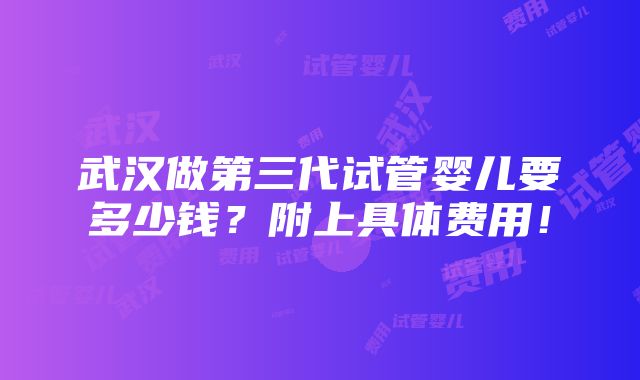 武汉做第三代试管婴儿要多少钱？附上具体费用！