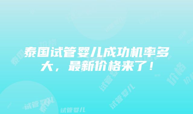 泰国试管婴儿成功机率多大，最新价格来了！