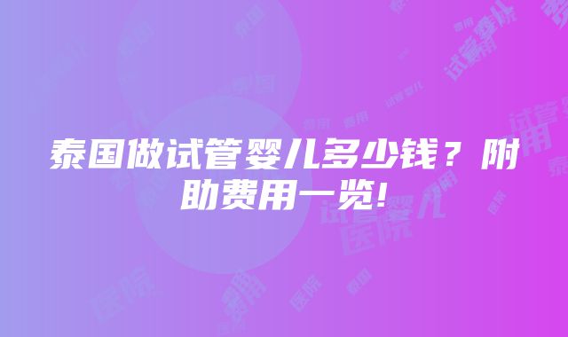 泰国做试管婴儿多少钱？附助费用一览!