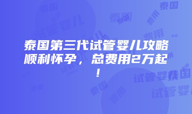 泰国第三代试管婴儿攻略顺利怀孕，总费用2万起！