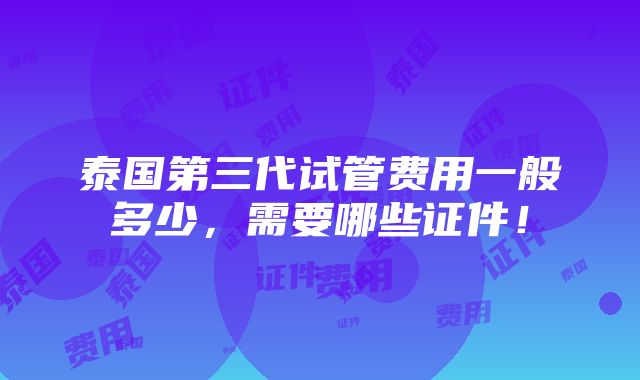 泰国第三代试管费用一般多少，需要哪些证件！