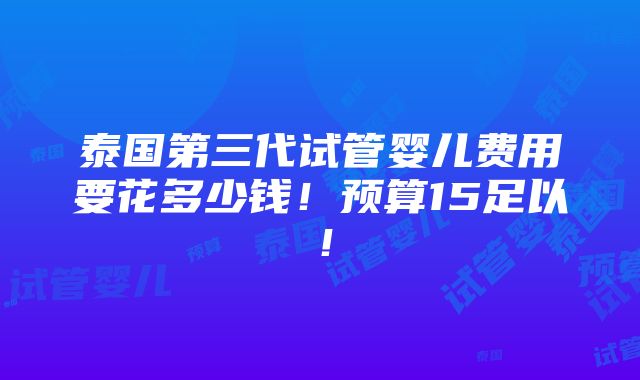 泰国第三代试管婴儿费用要花多少钱！预算15足以！