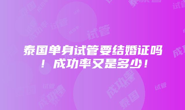 泰国单身试管要结婚证吗！成功率又是多少！