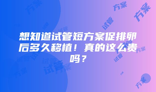 想知道试管短方案促排卵后多久移植！真的这么贵吗？