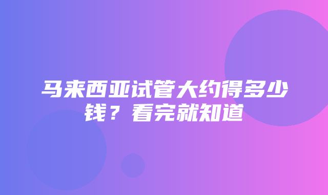 马来西亚试管大约得多少钱？看完就知道