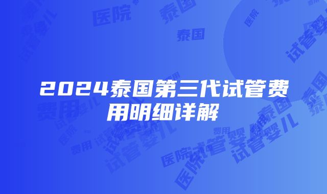 2024泰国第三代试管费用明细详解