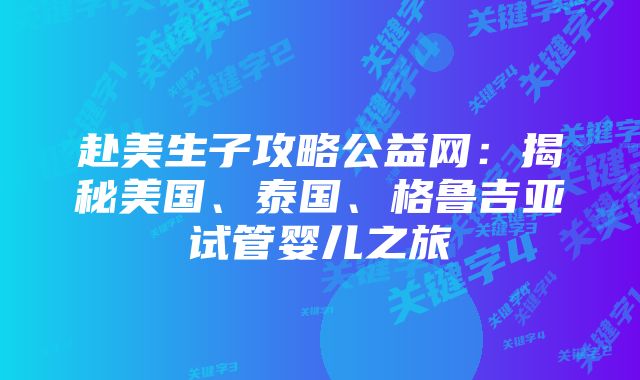 赴美生子攻略公益网：揭秘美国、泰国、格鲁吉亚试管婴儿之旅