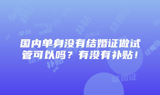 国内单身没有结婚证做试管可以吗？有没有补贴！