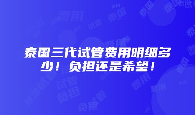 泰国三代试管费用明细多少！负担还是希望！