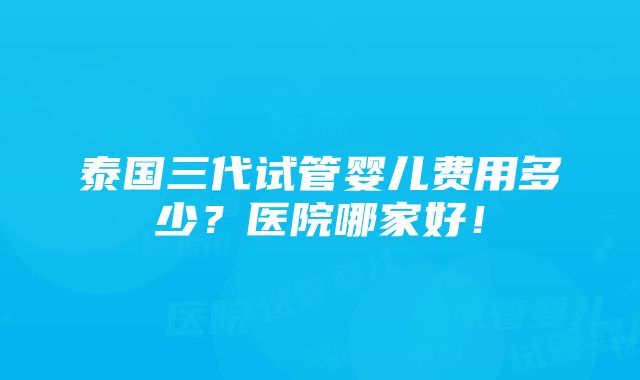 泰国三代试管婴儿费用多少？医院哪家好！