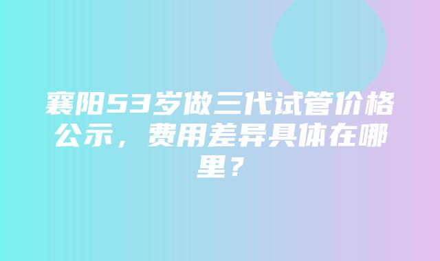 襄阳53岁做三代试管价格公示，费用差异具体在哪里？