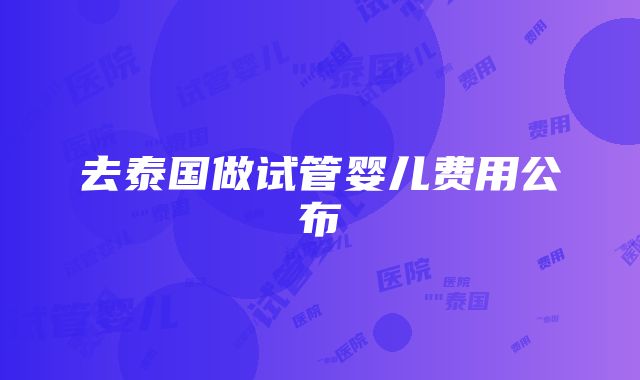 去泰国做试管婴儿费用公布