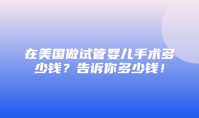 在美国做试管婴儿手术多少钱？告诉你多少钱！