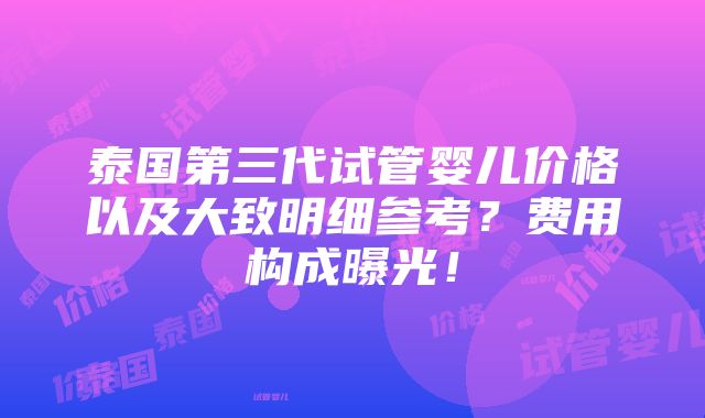 泰国第三代试管婴儿价格以及大致明细参考？费用构成曝光！