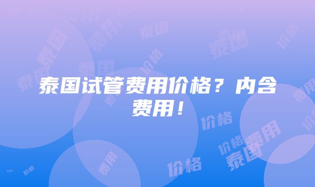 泰国试管费用价格？内含费用！