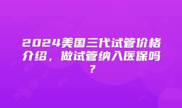 2024美国三代试管价格介绍，做试管纳入医保吗？