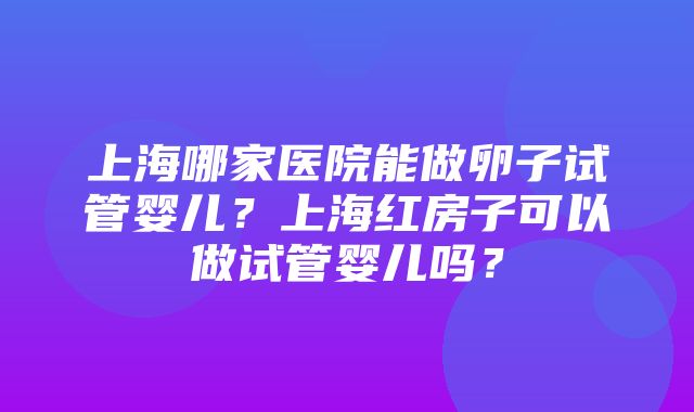 上海哪家医院能做卵子试管婴儿？上海红房子可以做试管婴儿吗？