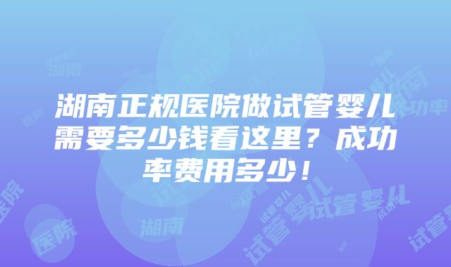 湖南正规医院做试管婴儿需要多少钱看这里？成功率费用多少！