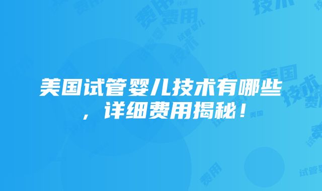 美国试管婴儿技术有哪些，详细费用揭秘！