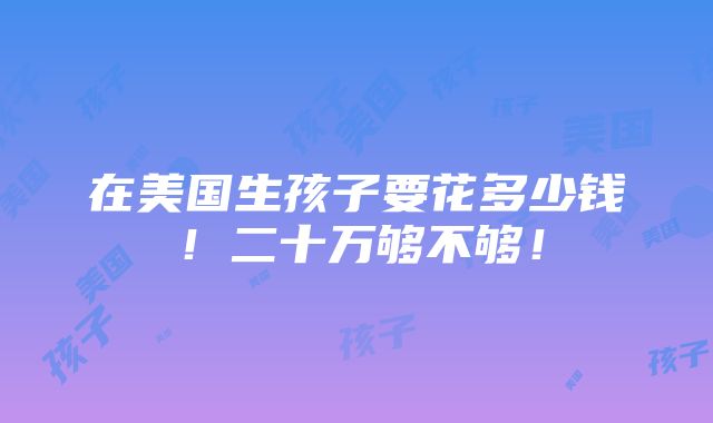 在美国生孩子要花多少钱！二十万够不够！