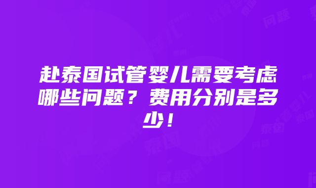 赴泰国试管婴儿需要考虑哪些问题？费用分别是多少！