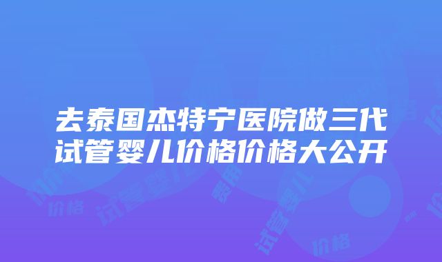 去泰国杰特宁医院做三代试管婴儿价格价格大公开