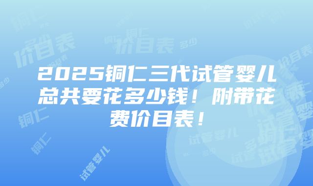 2025铜仁三代试管婴儿总共要花多少钱！附带花费价目表！