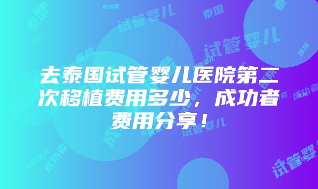 去泰国试管婴儿医院第二次移植费用多少，成功者费用分享！