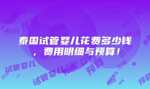 泰国试管婴儿花费多少钱，费用明细与预算！