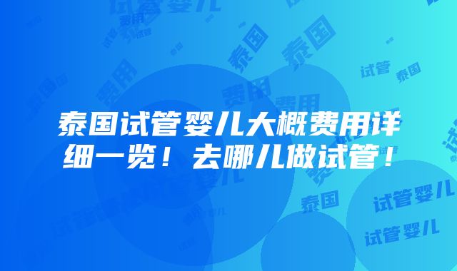 泰国试管婴儿大概费用详细一览！去哪儿做试管！