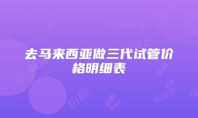 去马来西亚做三代试管价格明细表