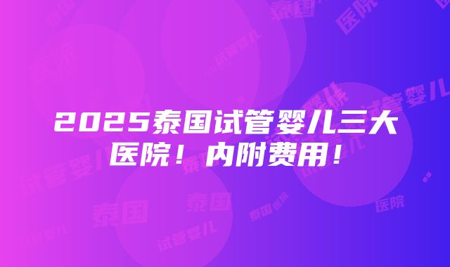 2025泰国试管婴儿三大医院！内附费用！